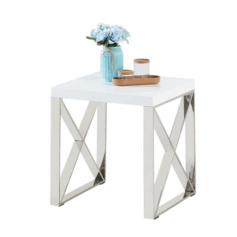 Xavier End Table In White High Gloss And Stainless Steel
