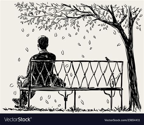Lonely Man Sits On The Park Bench Royalty Free Vector Image
