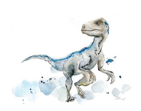 Blue The Velociraptor From Jurassic World Watercolor Art Print Easy Sunday Club