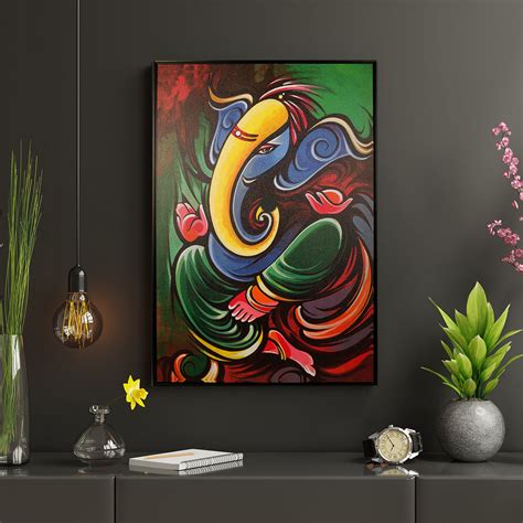 Buy Devotion Synthetic Abstract Ganesha Painting 60x90 Cm In Multi