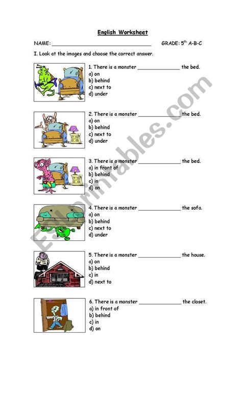 Here we're going to explain what a preposition is, how to use it, and many useful preposition examples in english. Preposition Worksheets for Grade 1 Prepositions Esl ...