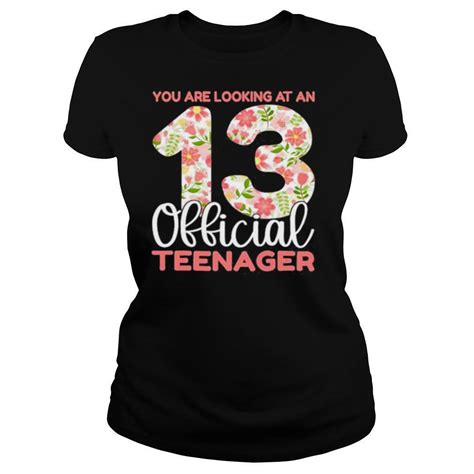 13th Birthday Girls 13 Years Floral Teenager Birthday Shirt