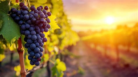 Premium Photo Grape Vineyards In Winery At Sunset Background
