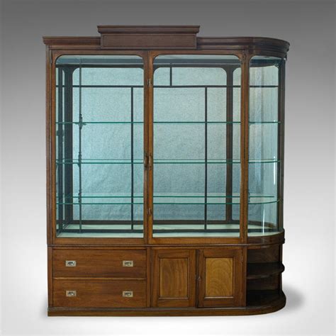 Large Antique Display Cabinet Mahogany Glass Retail Showcase