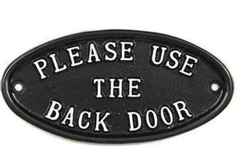 Please Use Back Door Oval Sign