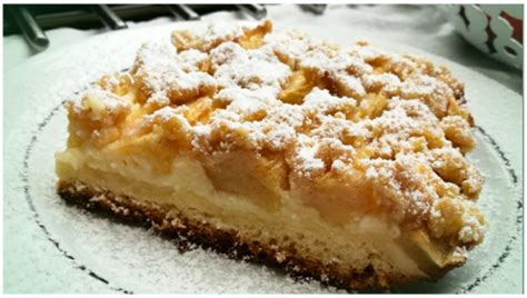 Apfel Streuselkuchen mit Pudding vom Blech