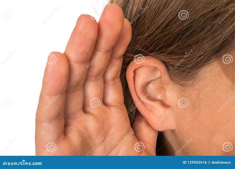 Woman Is Listening With Her Hand On An Ear Stock Photo Image Of News