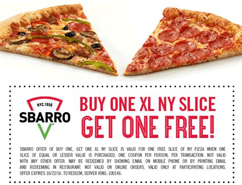 Invites, promo codes and other ways to earn slice the pie rewards and discounts. Sbarro March 2020 Coupons and Promo Codes