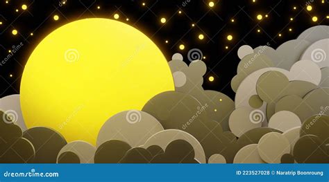 Night Sky And Clouds Full Moon And Stars In The Sky Paper Cut Style 3d