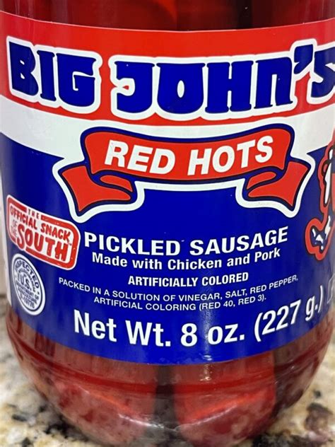 2 Jars Big Johns Pickled Pork Sausage 8 Oz Jar Red Hots Meat Wieners