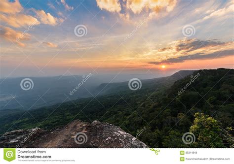 Beautiful Sky And Sunset At Pha Mak Duk Cliff Stock Photo Image Of