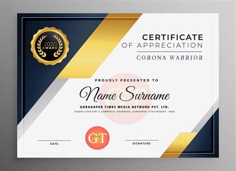 Appreciation Certificate Design For Corona Warriors English And Hindi