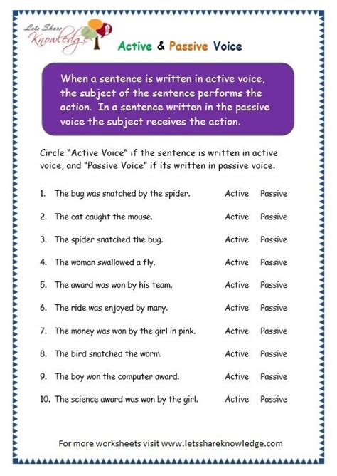 Grade Grammar Topic Active Passive Voice Worksheets Nouns