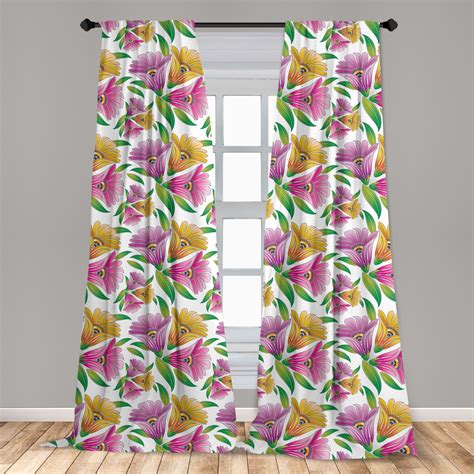 Botanical Curtains 2 Panels Set Hand Drawn Flowers With Fresh Spring