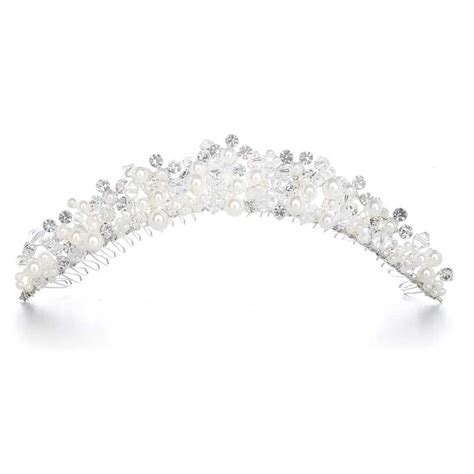 Wedding Tiara Hair Comb Diamond White Pearls Swarovski Crystals H087