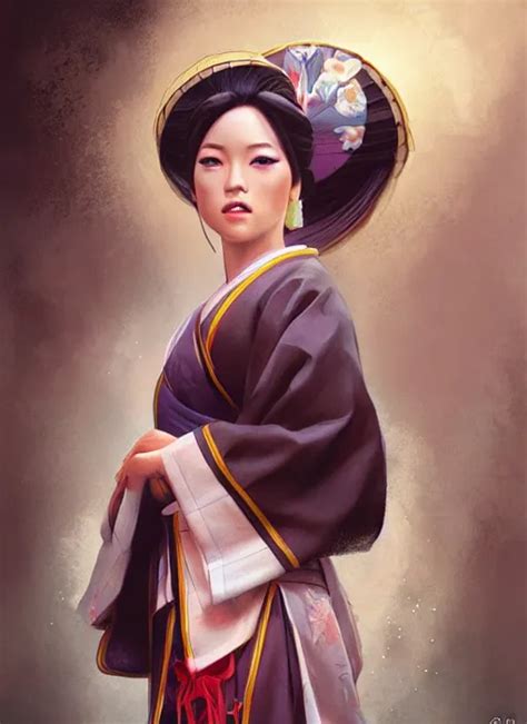 Hyper Realistic Geisha By Artgerm Background By Greg Stable