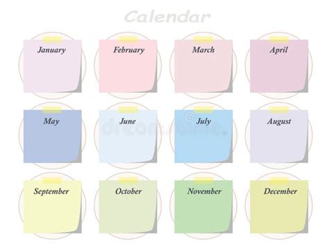 Calendar Vector With Post Paper Notes And Months New Years Calendar