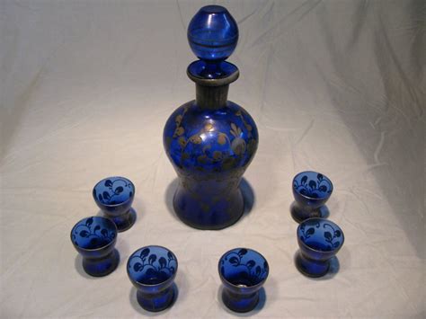 Cobalt Barware Sterling Silver Overlay On Blue Murano Glass Intricate Design Detail 6