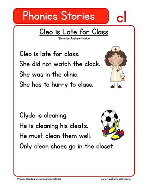 Below, you will find a wide range of our printable worksheets in chapter these worksheets are appropriate for first grade english language arts. Cleo is Late for Class | Reading comprehension worksheets ...