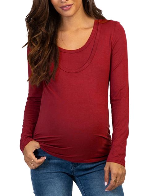 Wodstyle Womens Pregnant Breastfeeding Long Sleeves Maternity Nursing Plain T Shirts