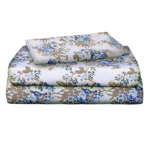 Renauraa 144 Thread Count 100 Cotton Percale Floral Full Bed Sheet Set