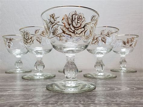 Set Of 6 Vintage Libbey Rose Bouquet Champagne Tall Sherbert Etsy Libbey Etched Glassware