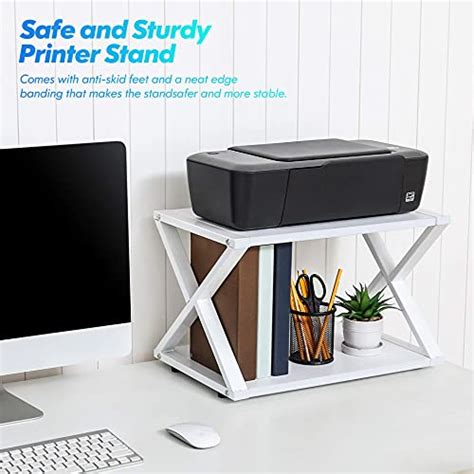 Fitueyes Desktop Printer Stand White Double Tiers Wooden Desk
