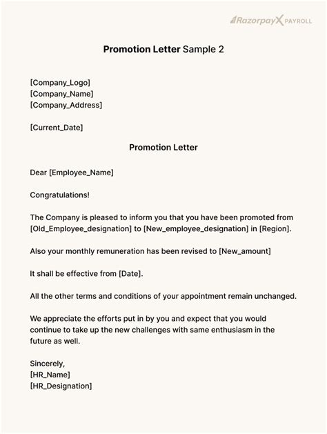 Promotion Letter Formatdownload Free Word Templates Razorpayx Payroll
