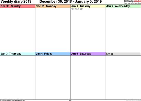 Weekly Calendars 2019 For Word 12 Free Printable Templates