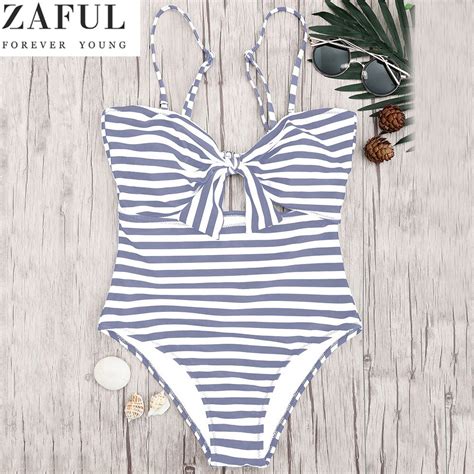 Buy Zaful New Style Striped Knot Front Cutout One