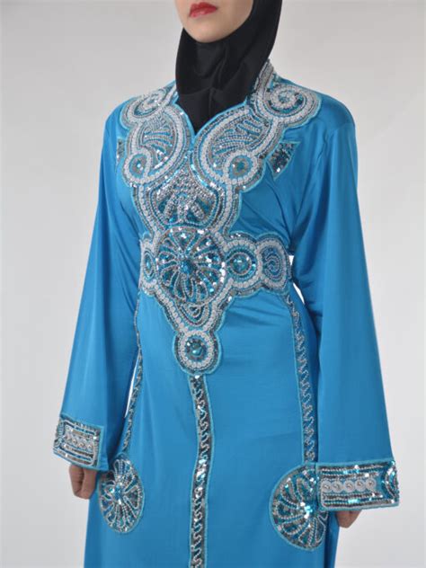 sky blue beaded sequins embroidered syrian abaya ab697 alhannah islamic clothing