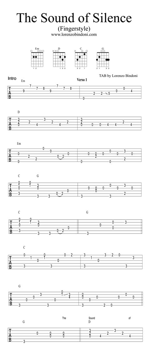 The Sound Of Silence Guitar Tab Fingerstyle By Simon Garfunkel Guitar Tabs
