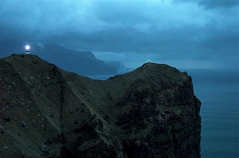 View Of Sea Cliff At Night Faroe Photograph By Brandon Huttenlocher