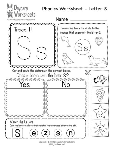 Free Printable Letter S Beginning Sounds Phonics Worksheet For Preschool