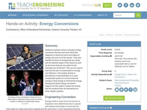 Energy Conversions Activities & Project for 6th - 8th Grade | Lesson Planet