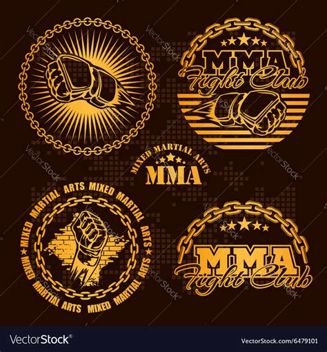 Mma Mixed Martial Arts Emblem Badges Set Vector Image