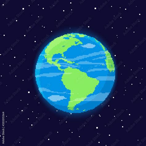 Vector Planet Earth Icon Pixel Art 8 Bit Flat Planet Earth Icon In