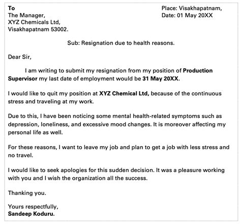 Resignation Letters Due To Health Issues And Stress