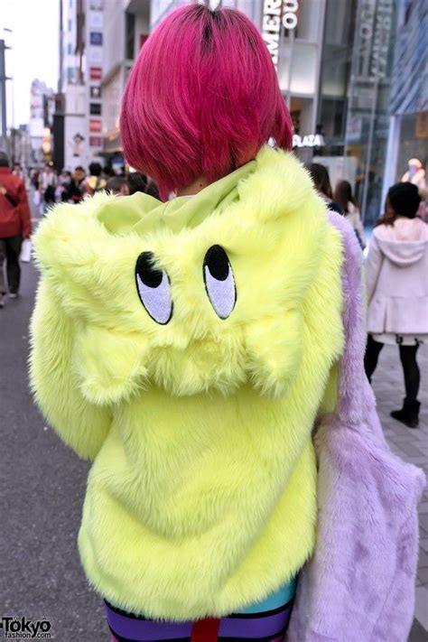 Pink Hair Galaxxxy Faux Fur Coat And Tokyo Bopper Platforms In Harajuku