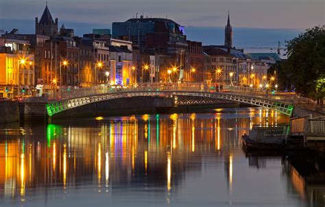 Wallpaper Night Bridge Lights River Home Ireland Dublin Images