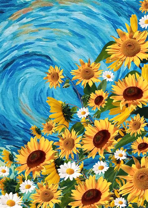 Sunflower Dream Starry Night Van Gogh Art Wallpaper Starry Night