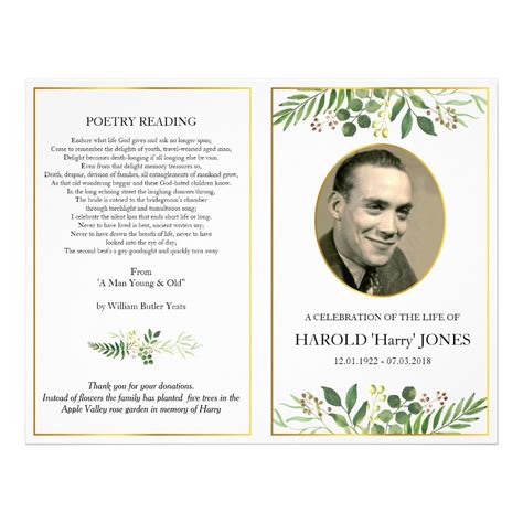Greenery Funeral Memorial Photo Program Father Flyer Zazzle Funeral