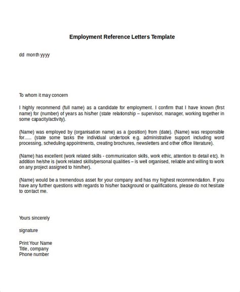 Letter Of Employment Reference Recommendation Letter Samples