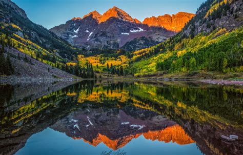 Wallpaper Autumn Forest Reflection Lake Colorado Usa Rocky Mountains State Maroon Bells