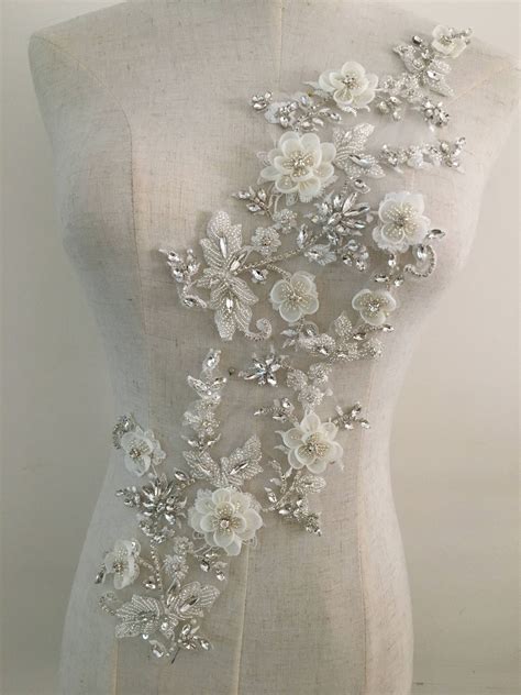 Exquisite 3D Rhinestone Beaded Bridal Lace Applique For Wedding Sash