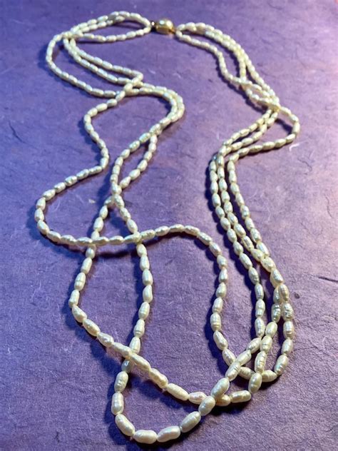 3 Strand Freshwater Rice Pearl Necklace 24 Inch Gem