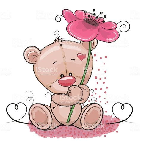 Cute Teddy Bear With Flower Cartoon Free Template Ppt Premium