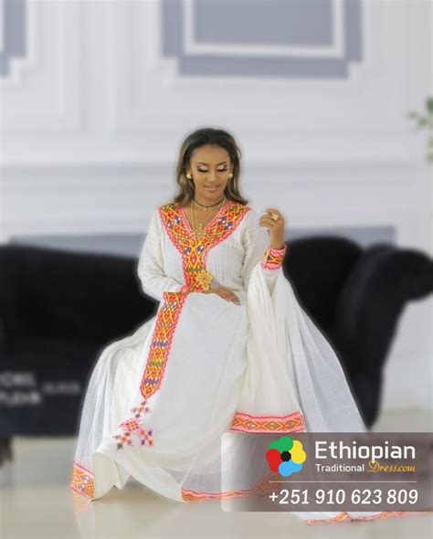 Vibrant Orange Tibeb Kemis Ethiopian Clothing Eritrean Dress Womens Dresses