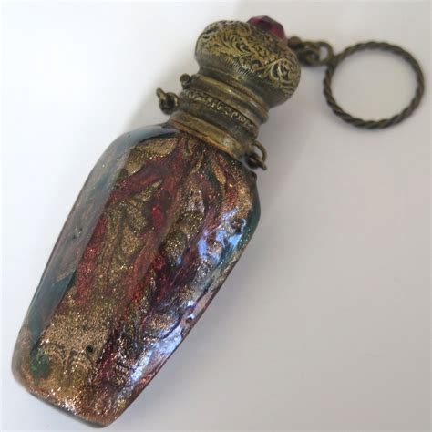 Antique Italian Venetian Murano Aventurine Glass Chatelaine Perfume Scent Bottle Ebay Glass