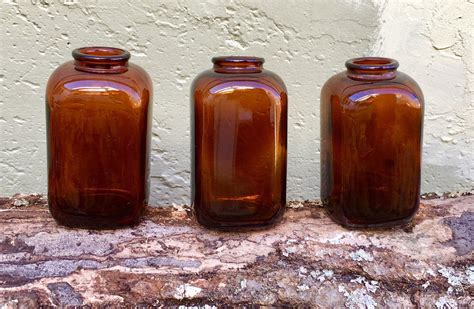 3 Vintage Amber Snuff Bottles Apothecary Brown Square Glass Etsy Square Glass Jars Snuff